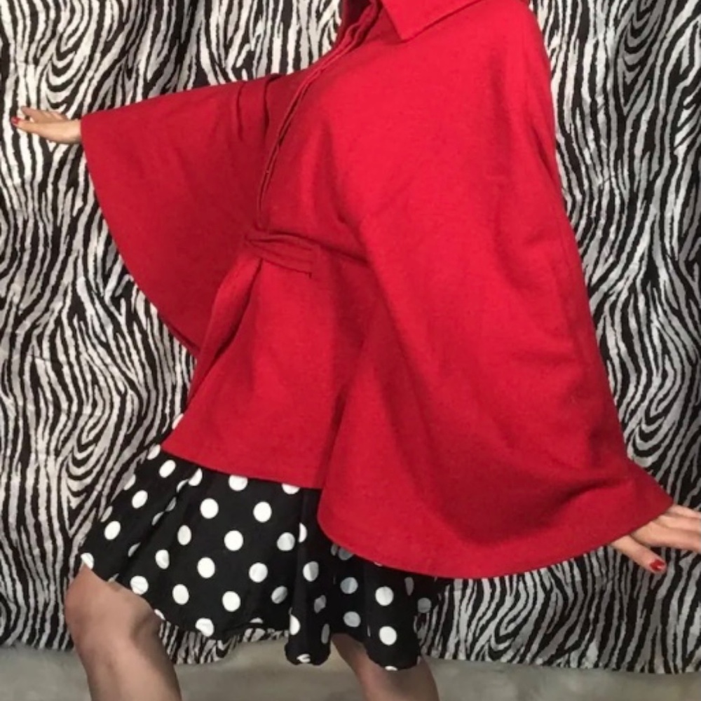 Cami 90s Vintage Wool Blend Red Cape Coat/Jacket Chic Retro Office Size Small - Picture 5 of 10